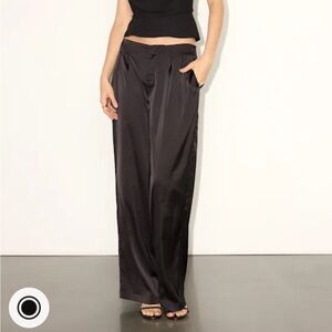 Lulus Marela Black Satin Low-Rise Straight Leg Trousers — NWT